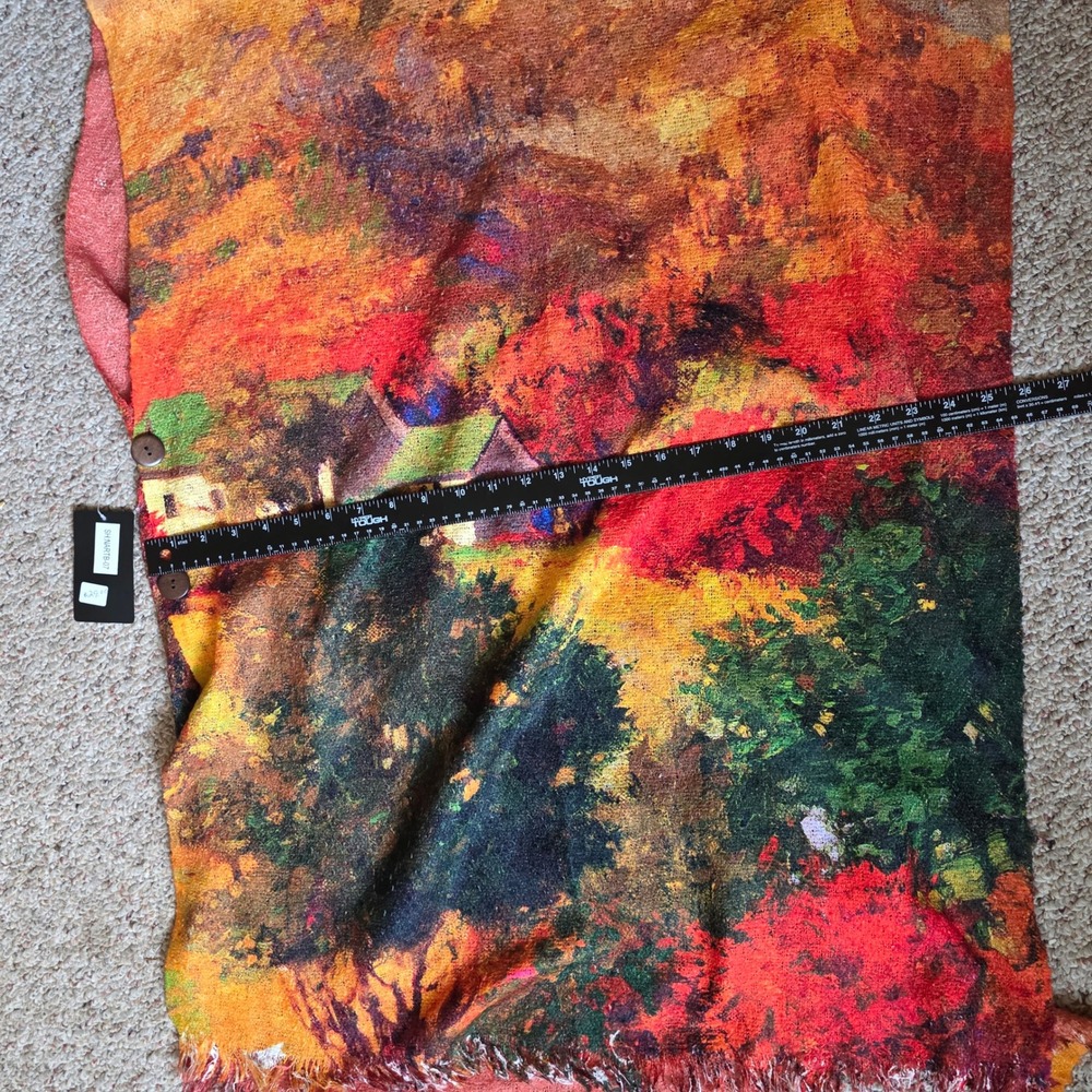 Magic Scarf Autumn Landscape Knit Button Poncho Wrap Shawl Art to Wear NWT - Picture 7 of 8